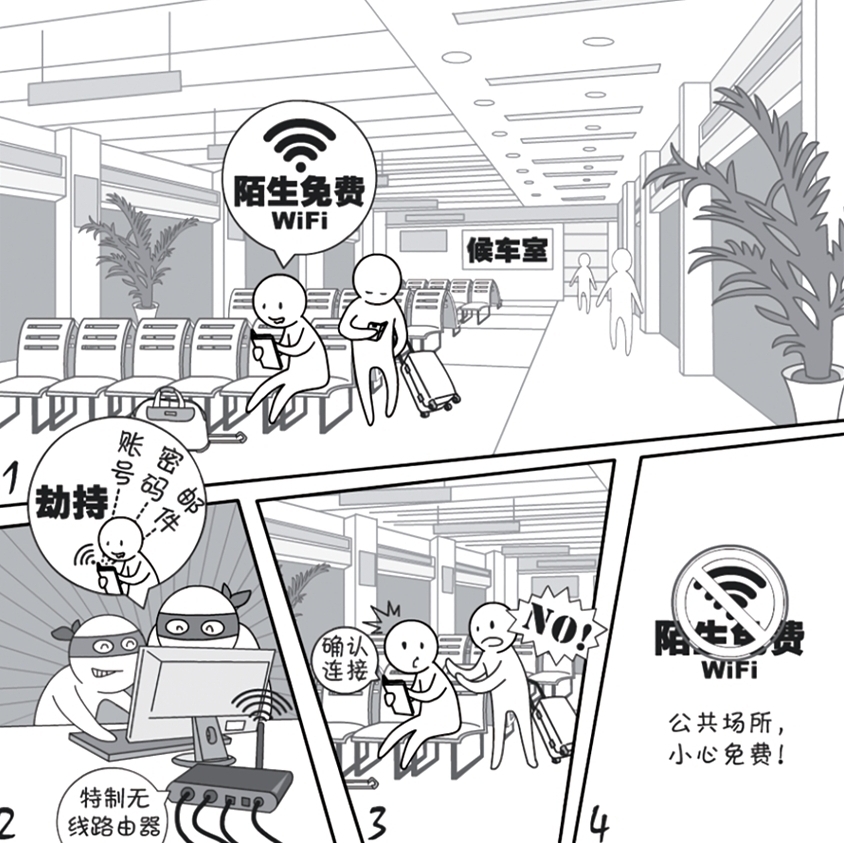 2018國家網絡安全宣傳周系列動漫①丨還在“蹭”免費WiFi？這些安全風險告訴你真能嚇一跳