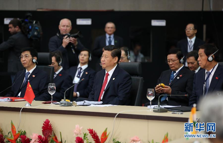 7月15日，國家主席習近平在巴西福塔萊薩出席金磚國家領導人第六次會晤。 新華社記者 蘭紅光 攝 