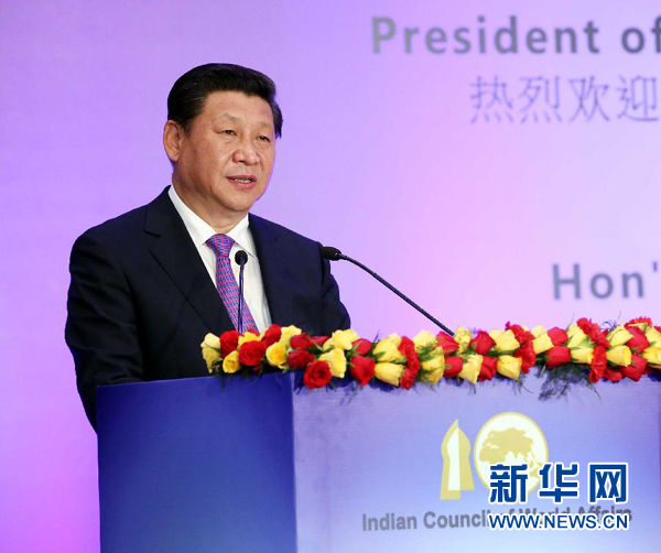 9月18日，國家主席習近平在印度世界事務委員會發表題為《攜手追尋民族復興之夢》的重要演講。 新華社記者 姚大偉 攝