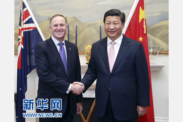 11月20日，國家主席習近平在惠靈頓同新西蘭總理約翰·基舉行會談。 新華社記者 姚大偉 攝