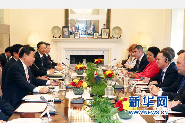 11月20日，中國國家主席習近平在惠靈頓同新西蘭總理約翰·基舉行會談。 新華社記者 馬占成 攝
