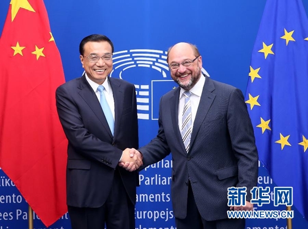 當地時間6月29日上午，國務院總理李克強在布魯塞爾會見歐洲議會議長舒爾茨。 新華社記者 龐興雷 攝