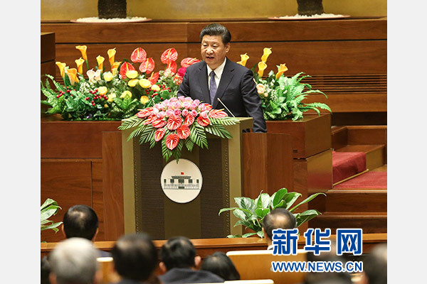 11月6日，中共中央總書記、國家主席習近平在越南國會發表題為《共同譜寫中越友好新篇章》的重要演講。 新華社記者 龐興雷 攝
