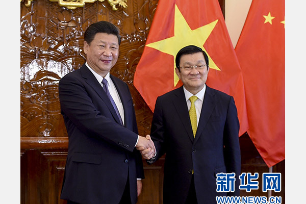 11月6日，中共中央總書記、國家主席習近平在河內同越南國家主席張晉創舉行會談。 新華社記者李學仁攝