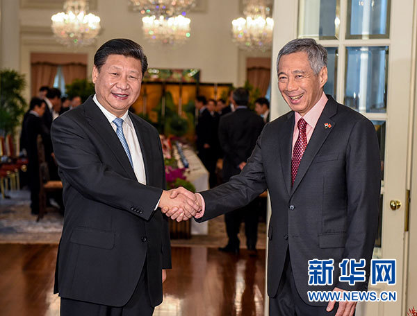 11月7日，國家主席習近平在新加坡同新加坡總理李顯龍舉行會談。 新華社記者 李學仁 攝