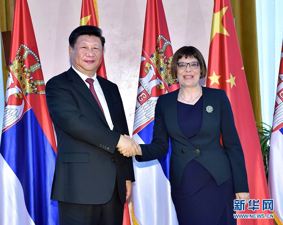 6月18日，國家主席習近平在貝爾格萊德會見塞爾維亞國民議會議長戈伊科維奇。 新華社記者李濤攝