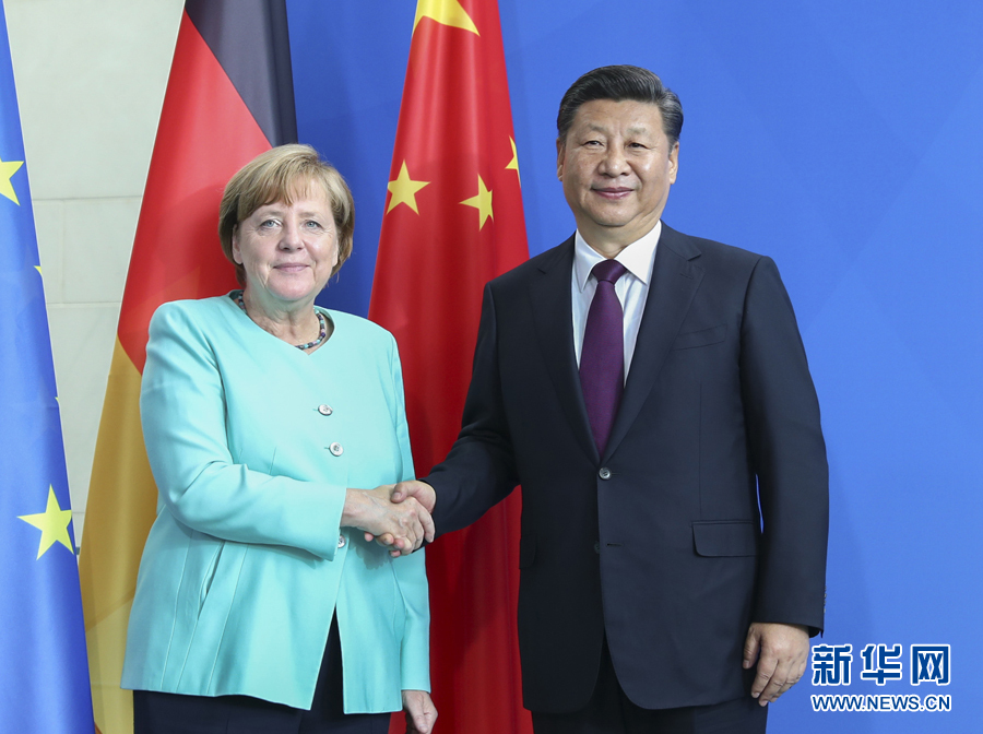 7月5日，國家主席習近平在柏林同德國總理默克爾舉行會談。新華社記者謝環馳攝
