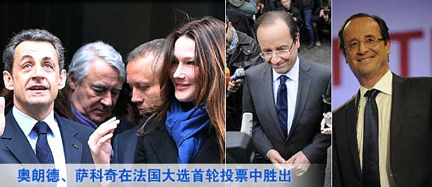 奧朗德、薩科奇在法國大選首輪投票中勝出